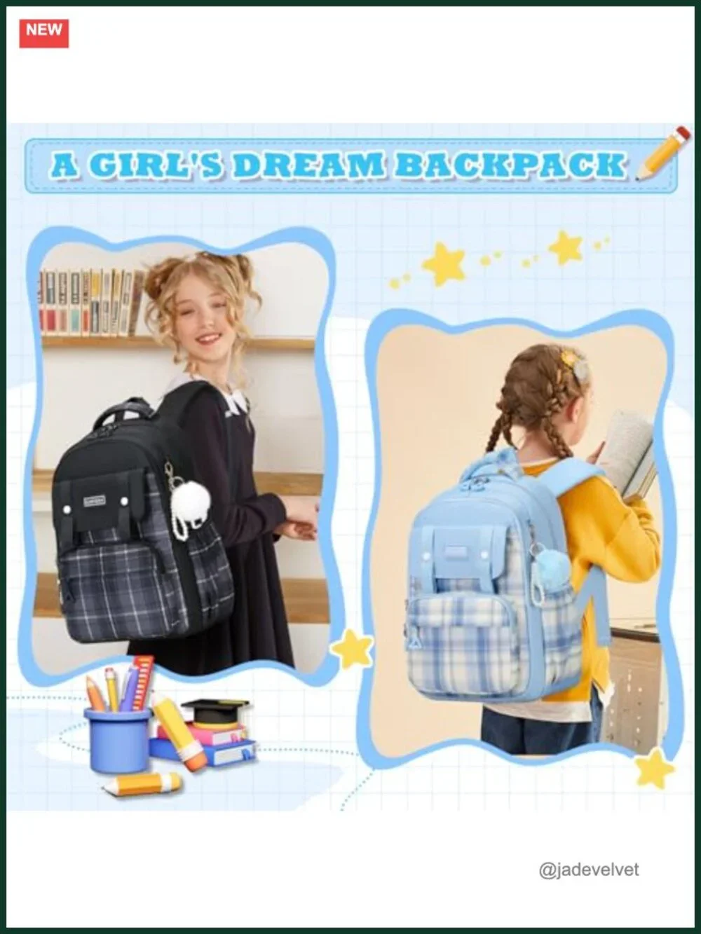 Kids Backpack for Girls Ages 6-14, Large Capacity School Bookbag w/ 9 Pockets,